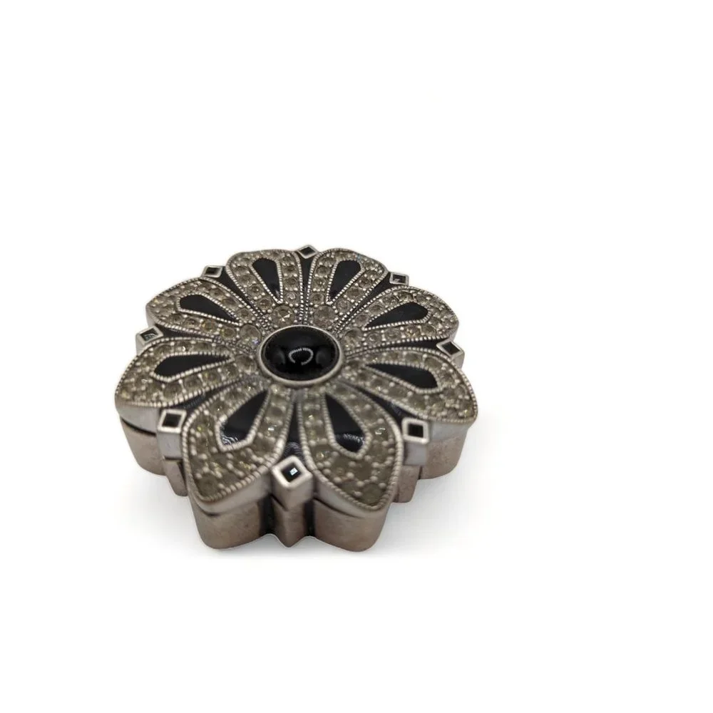 Vintage Rhinestone And Marcasite Flower Brooch Pin Convèrts Lid To Trinket Box